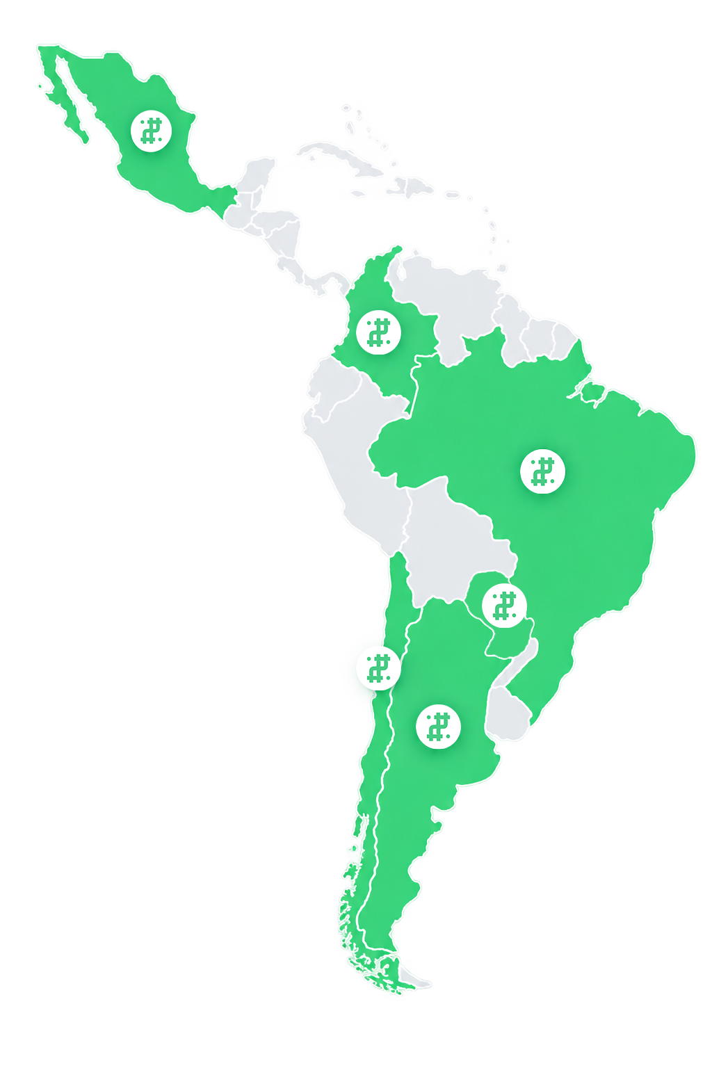 Mapa da América Latina com os principais pontos de conexão da Nautt